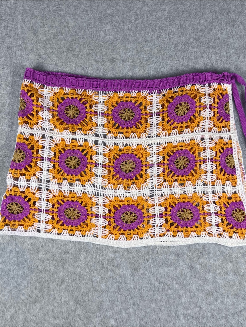 Crochet Boho Swim Cover‎ Skirt with waist tie Floral retro